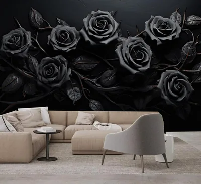Dark Background Black Roses Flowers Floral Wallpaper Wall Mural Home Decor