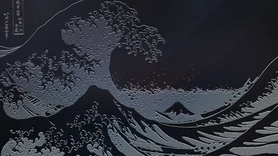 Engraved Great Wave in Dark Blue HD Wallpaper