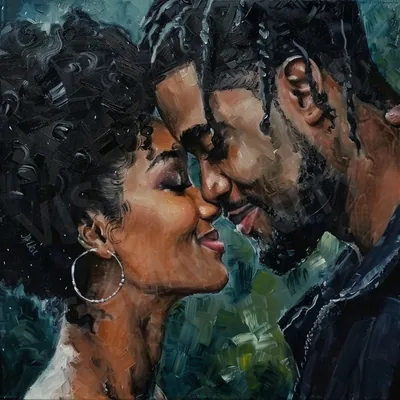 Oil Painting of a Couple Nose to Nose HD Wallpaper