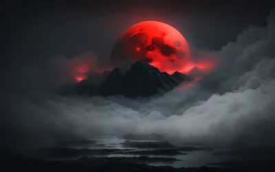 Blood Moon Over Misty Mountains HD Wallpaper