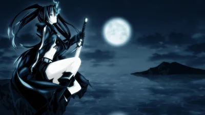 Anime Gunner Silhouette Under a Full Moon HD Wallpaper