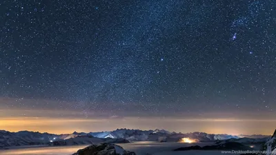 Winter Stars Over Glowing Valley Lights HD Wallpaper