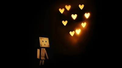 Cardboard Robot and Glowing Hearts HD Wallpaper