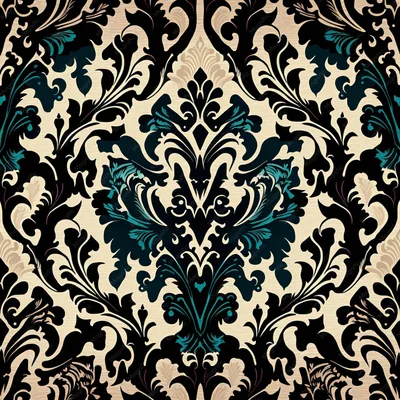 A close up of a black and white wallpaper with a blue and black pattern