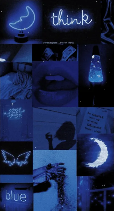 Moody Navy Collage with Neon Moon HD Phone Wallpaper
