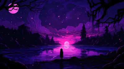 Purple Lake Under a Pink Moon HD Wallpaper
