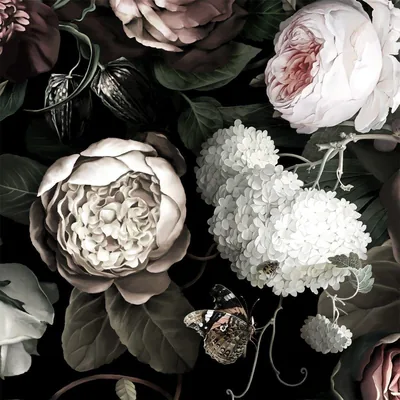 Dark Floral Painting with Butterfly HD Wallpaper