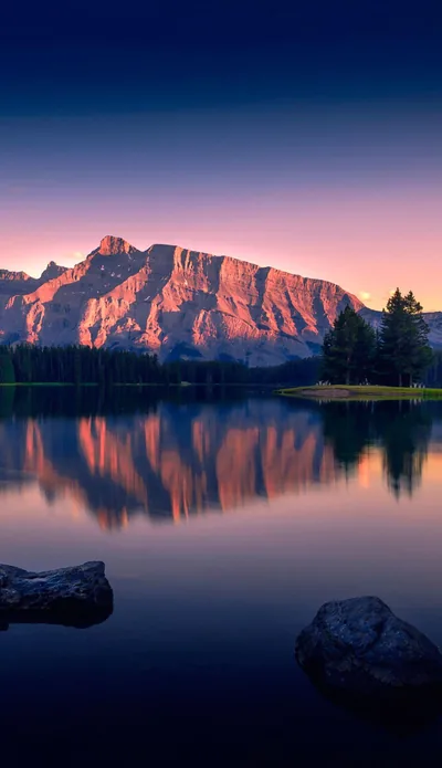 Mountain Reflected in a Still Lake at Dusk HD Phone Wallpaper