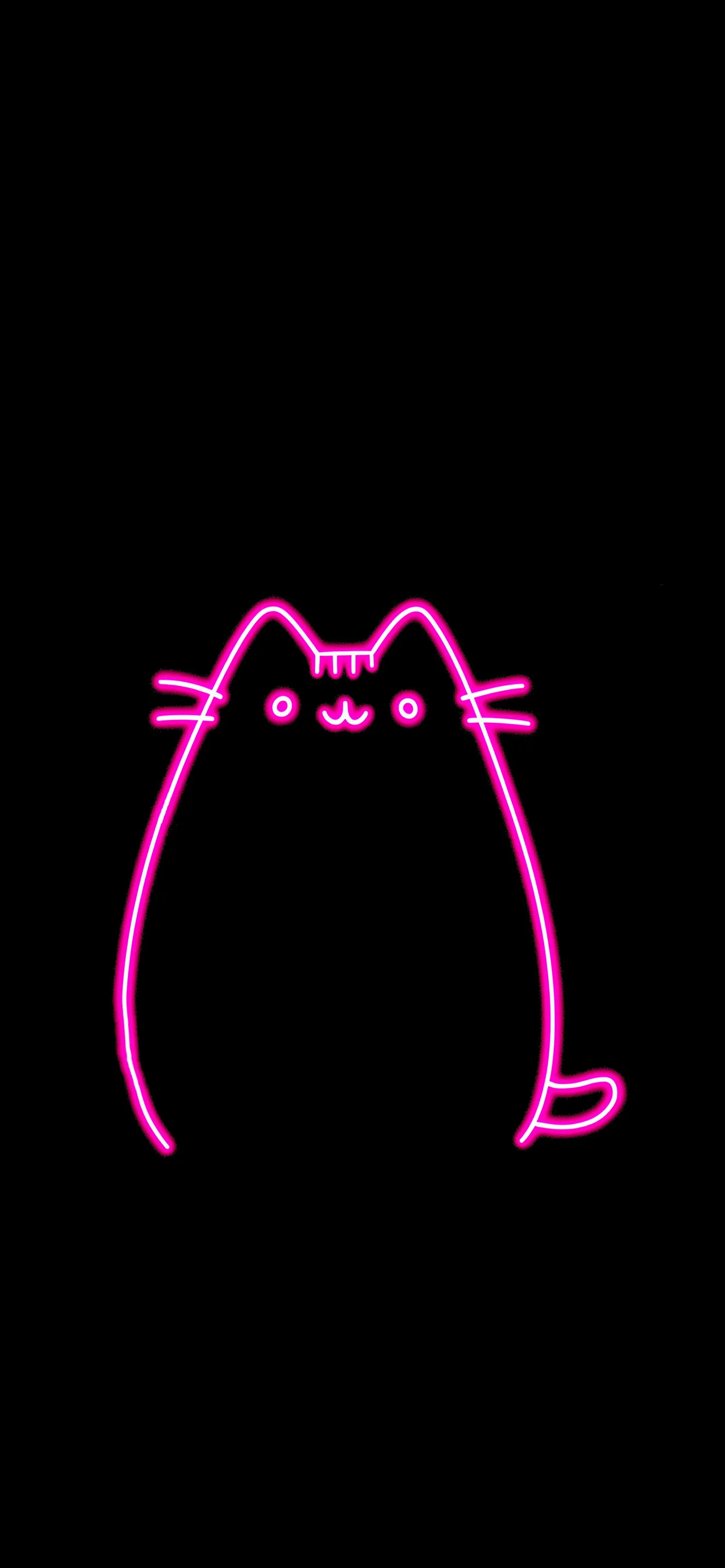 Pink Neon Pusheen Outline Wallpapers Kawaii iPhone Wallpapers