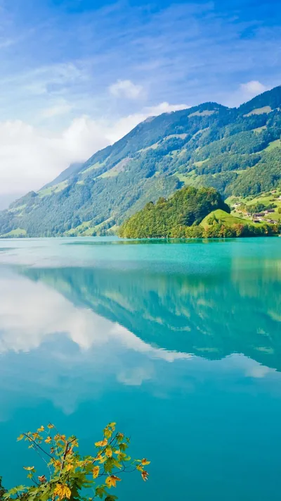 Turquoise Lake Below Green Mountains HD Phone Wallpaper