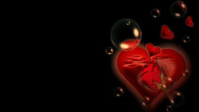 Red Glass Heart with Bubbles HD Wallpaper