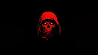 Red Hooded Skull on Pure Black HD Wallpaper
