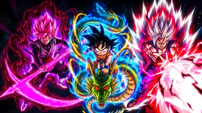 Shenron Coiled Between Three Fighters HD Wallpaper