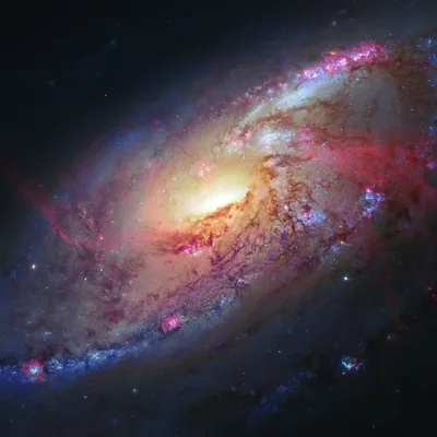 Spiral Galaxy with Pink Star Clusters HD Wallpaper