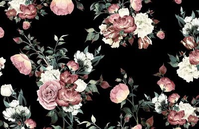 Vintage Rose Pattern on Black HD Wallpaper