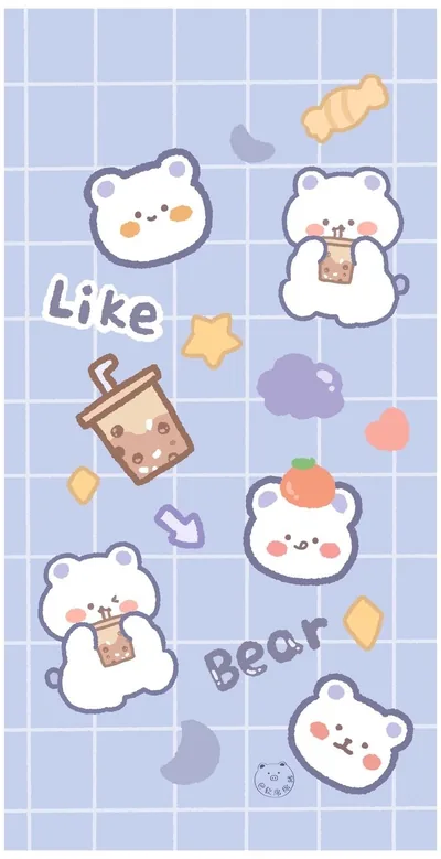 White Bears with Boba on Grid HD Phone Wallpaper