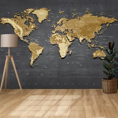 World Map Wallpaper Black and Gold Etsy