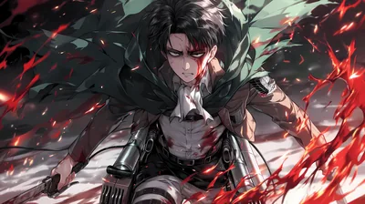 Levi in Scout Cloak with Red Splatter HD Wallpaper