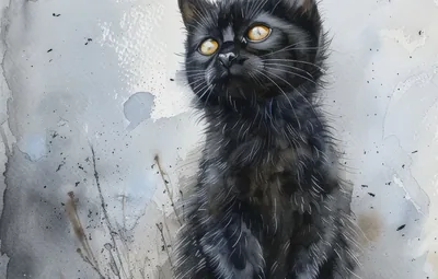 Wallpaper, black, art, kitty, front, digital art, imitation