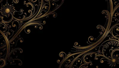 Gold Scrollwork on Black HD Wallpaper