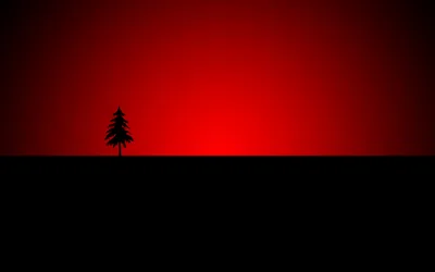 Lone Pine Tree Silhouette at Red Sunset HD Wallpaper