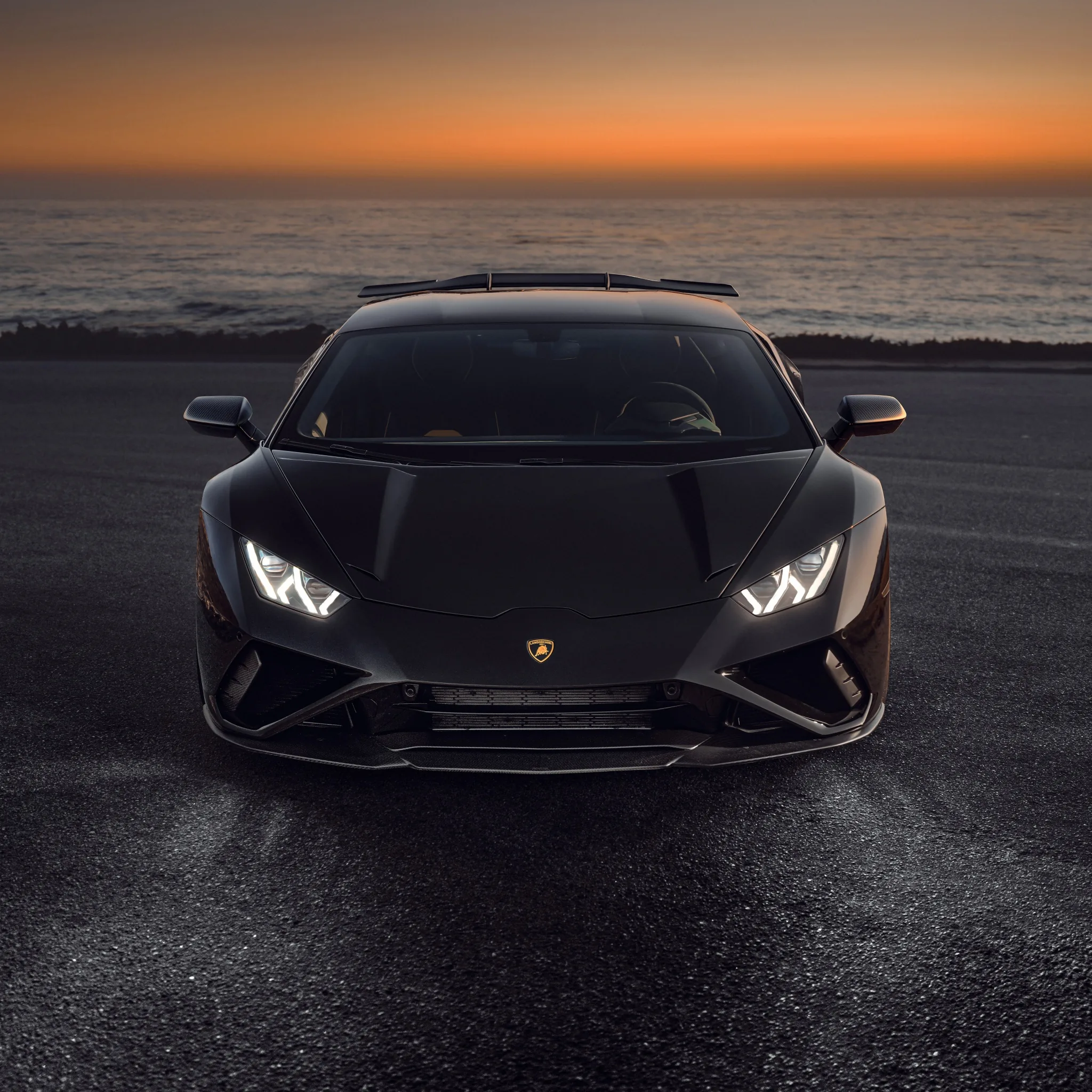 Novitec Lamborghini Huracán EVO RWD Wallpaper 4K, Black cars, Sunset