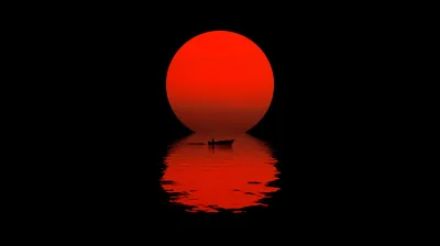 Red Sun and a Boat on Still Water HD Wallpaper