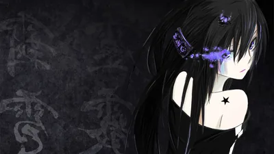 Gothic Anime Girl with Purple Butterflies HD Wallpaper