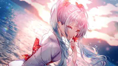Pink-Haired Anime Girl by the Sea HD Wallpaper