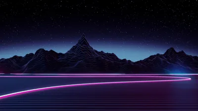 Mountains Under a Pink Light Trail HD Wallpaper