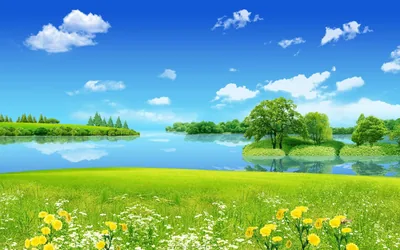 Summer Meadow and Lake Digital Art HD Wallpaper