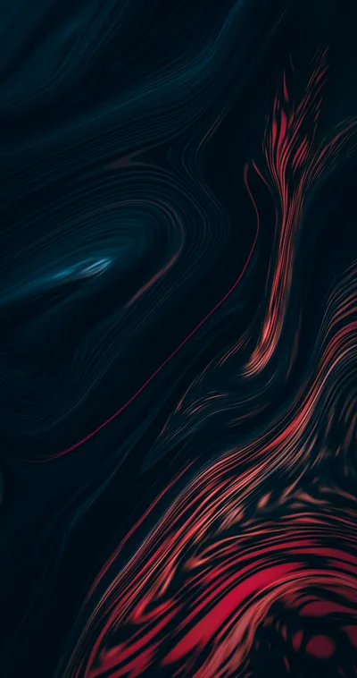 Dark navy fluid streaked with veins of red, the currents pulling downward — a moody marble that keeps a phone status bar legible up top.