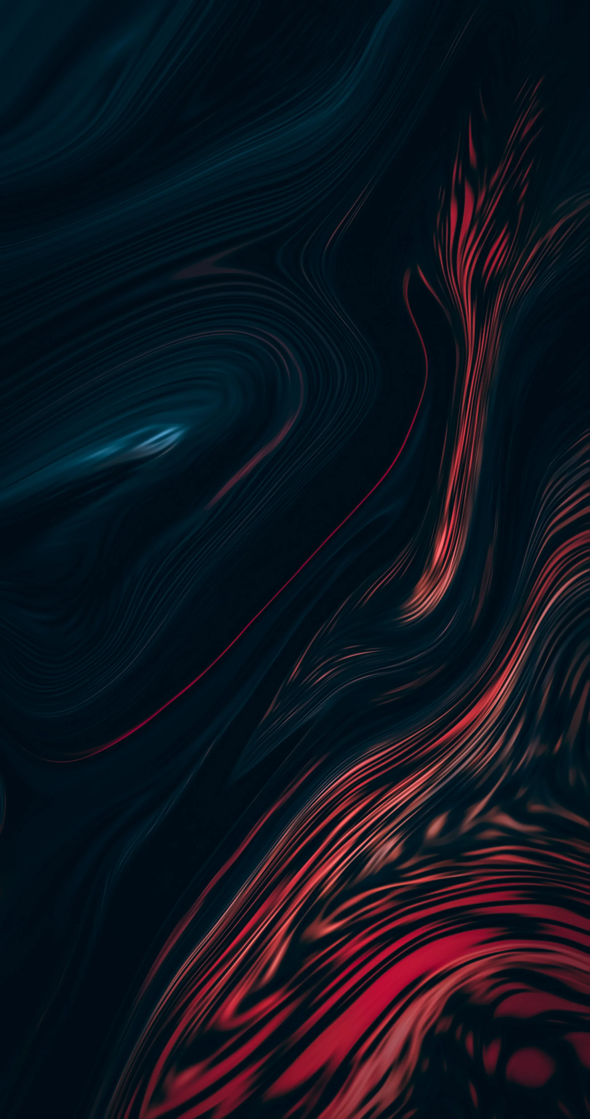Dark navy fluid streaked with veins of red, the currents pulling downward — a moody marble that keeps a phone status bar legible up top.