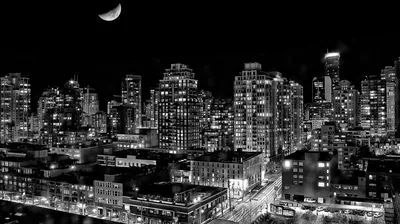 Vancouver Skyline at Night in Monochrome HD Wallpaper