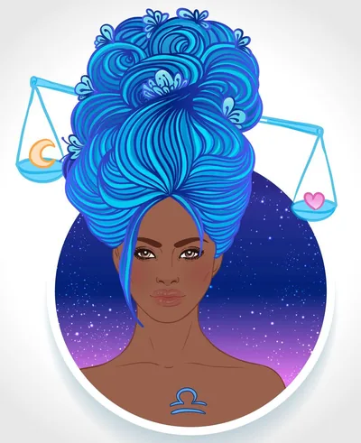 Illustration of Libra astrological sign as a beautiful African American