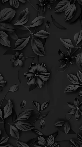 Black Flowers and Leaves in Relief HD Phone Wallpaper