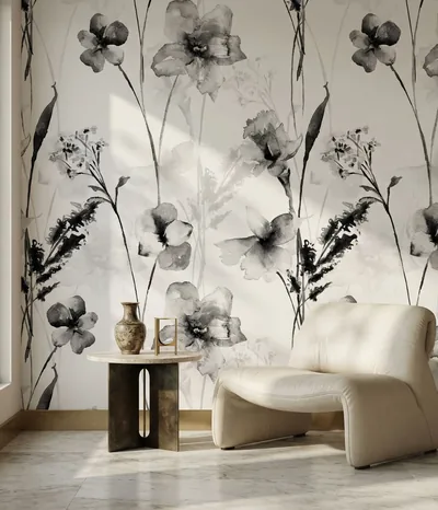 Black Botanical Feature Wall Mural