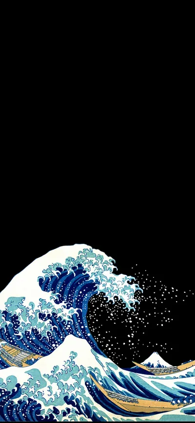Hokusai Wave on Pure Black HD Phone Wallpaper