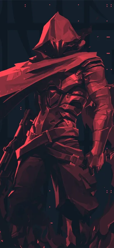 Hooded Assassin in Red Low Poly HD Phone Wallpaper
