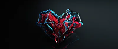 Low Poly Heart in Red and Teal HD Wallpaper