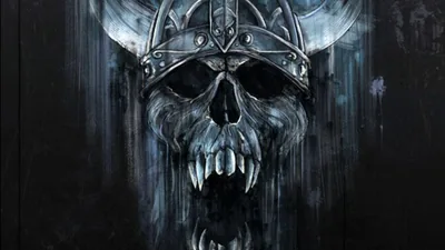 Fanged Skull in a Horned Helmet HD Wallpaper