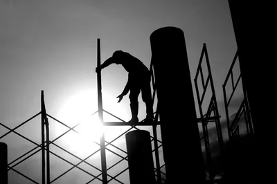 Free Images work, silhouette, light, black and white, sky, guy, construction, shadow