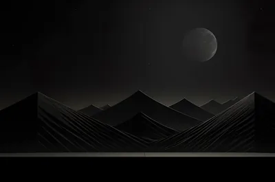 Minimalist Dark Mountain Ridges Under a Moon HD Wallpaper