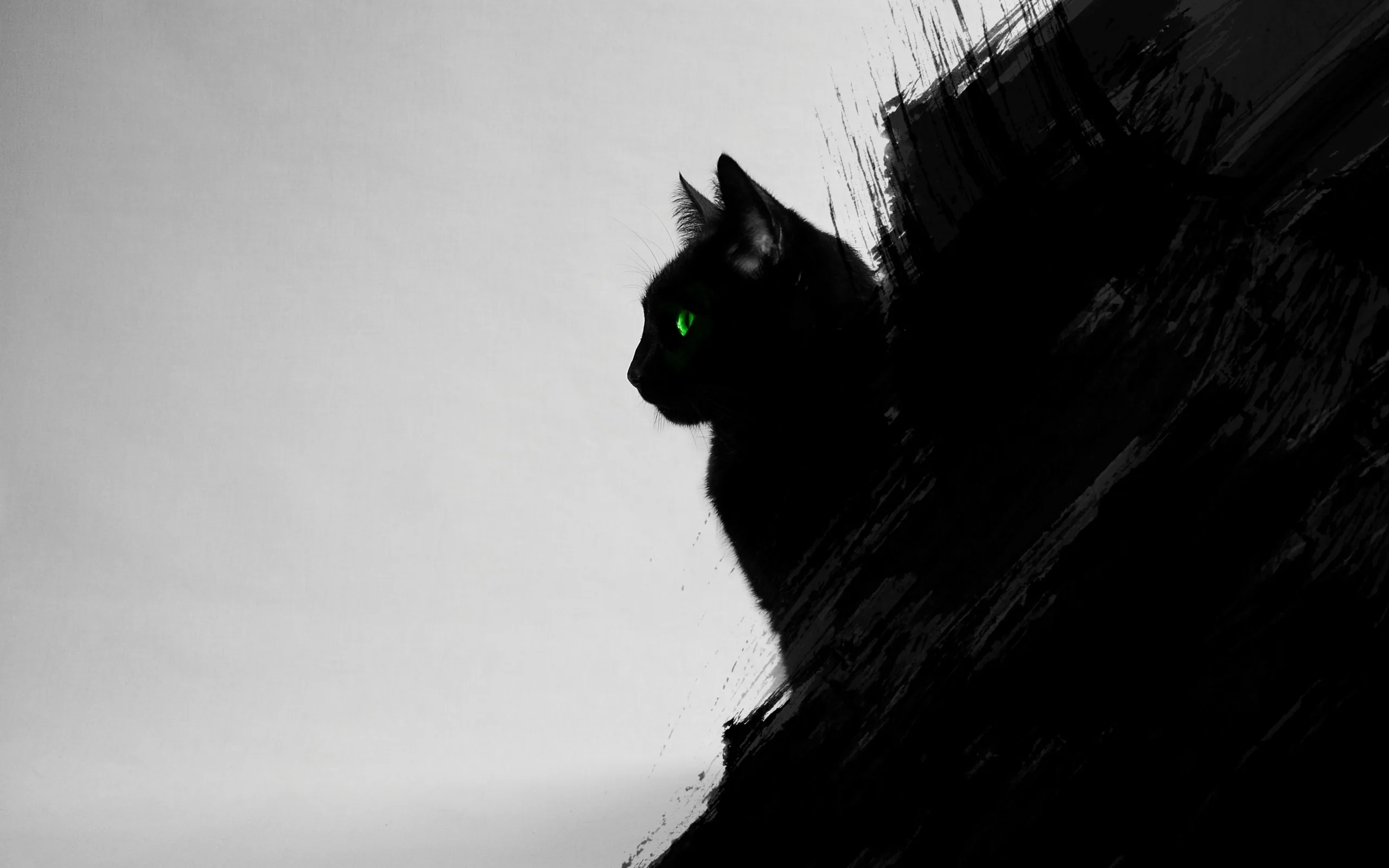 Black Cats, Animals, Green Eyes, Artwork, Digital Art, Black, Gray Wallpapers HD