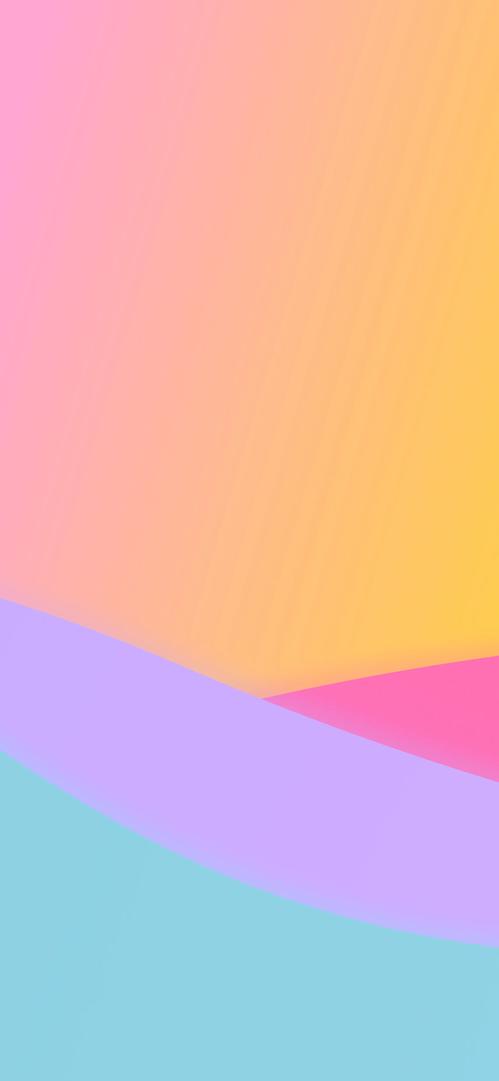 Flat colour blocks stack like a pastel landscape — peach sky, a lavender wave, a pink ridge and a mint foreground with plenty of open space.
