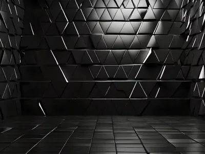 3D Triangle Wall in a Dark Room HD Wallpaper