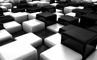 Glossy 3D Cubes in Black and White HD Wallpaper