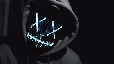 Anonymous Wallpaper 4K, LED mask, Man, Dark background