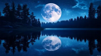 Blue Night Lake with a Mirrored Moon HD Wallpaper