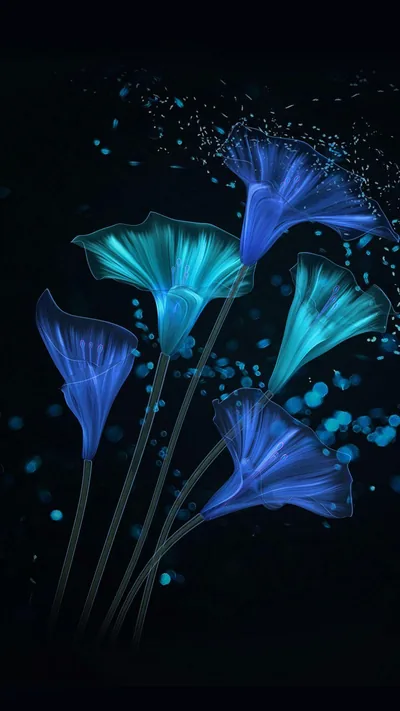 Bioluminescent Blue Flowers in the Dark HD Phone Wallpaper